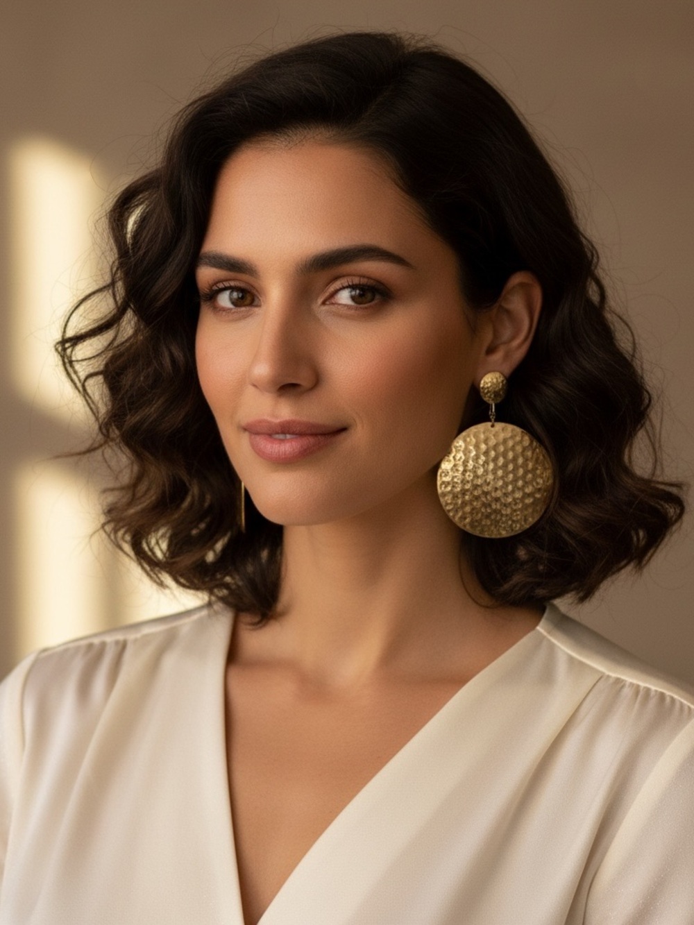 Source Unknown Gold Hammered Disc Drop Earrings - Women Jewelry